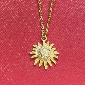 Stainless Steel Gold-Tone Chain CZ sun shine Pendant Necklace never tarnish